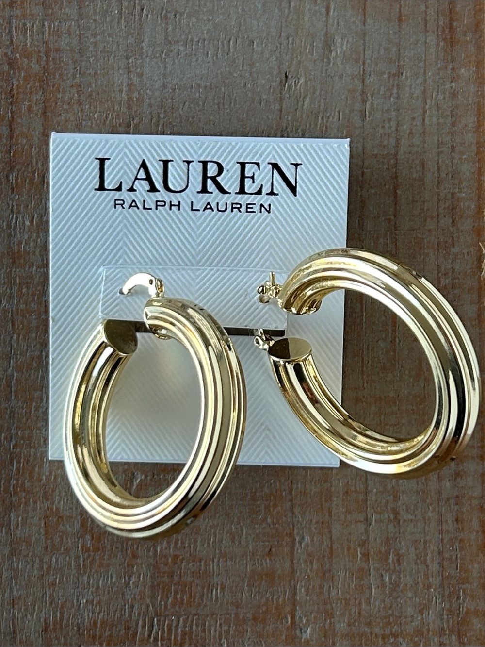 Lauren Ralph Lauren Shiny Gold Triple-Row Hoop Earrings NWT!